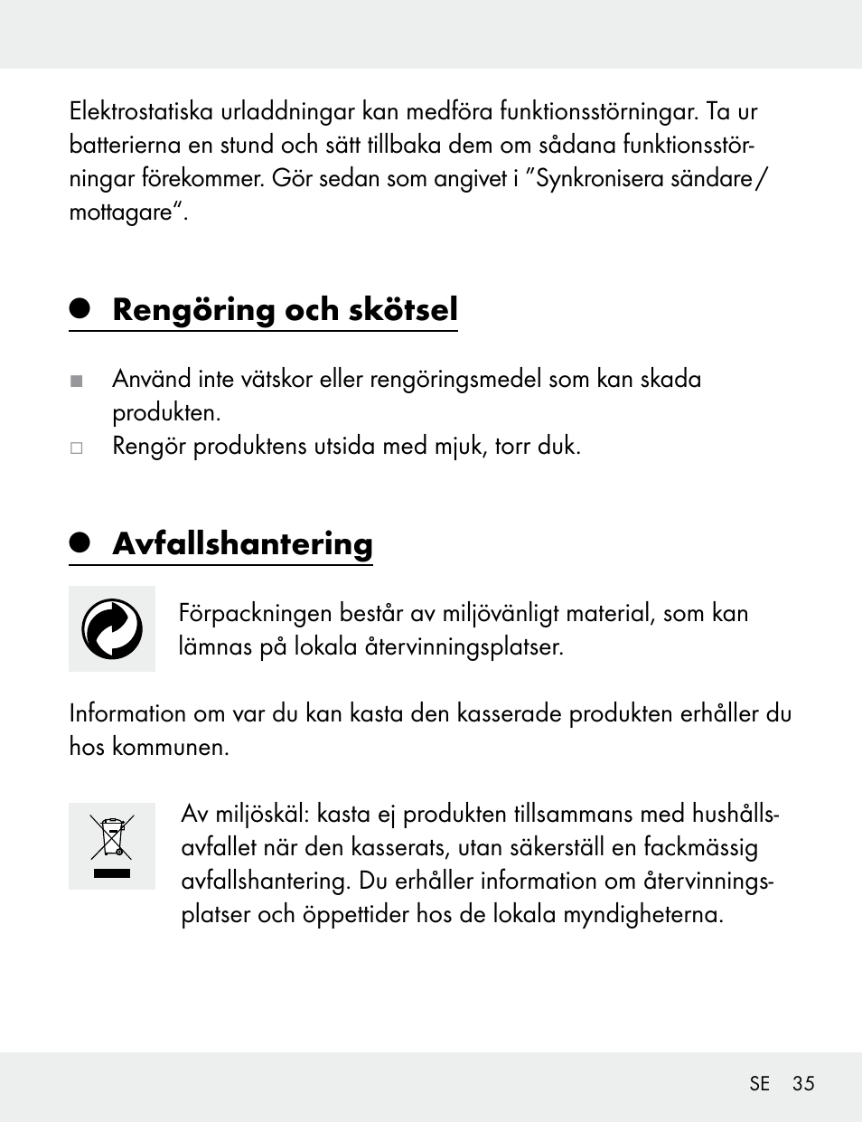 Rengöring och skötsel, Avfallshantering | Silvercrest 104412-14-01/104412-14-02 User Manual | Page 35 / 97