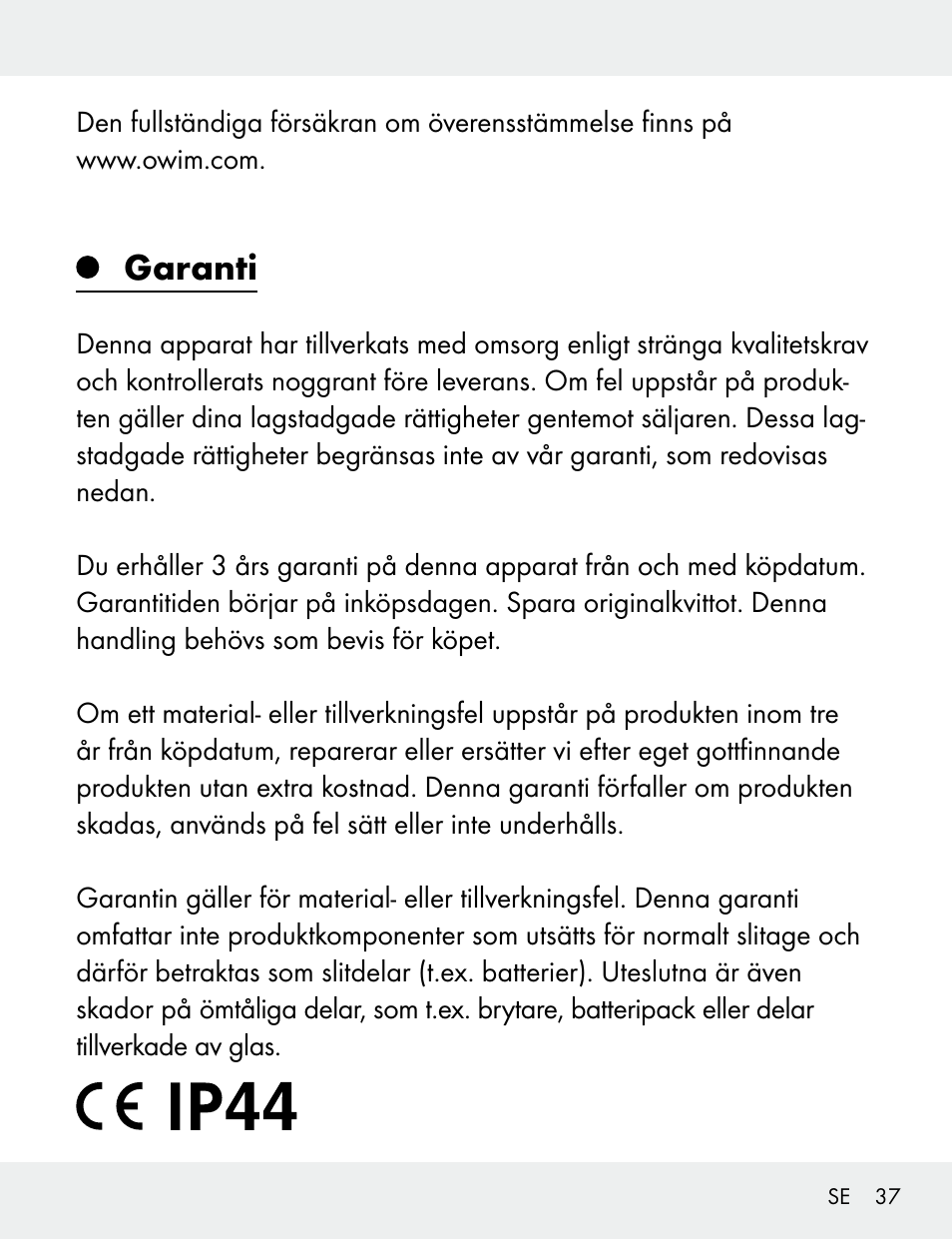 Garanti | Silvercrest 104412-14-01/104412-14-02 User Manual | Page 37 / 97