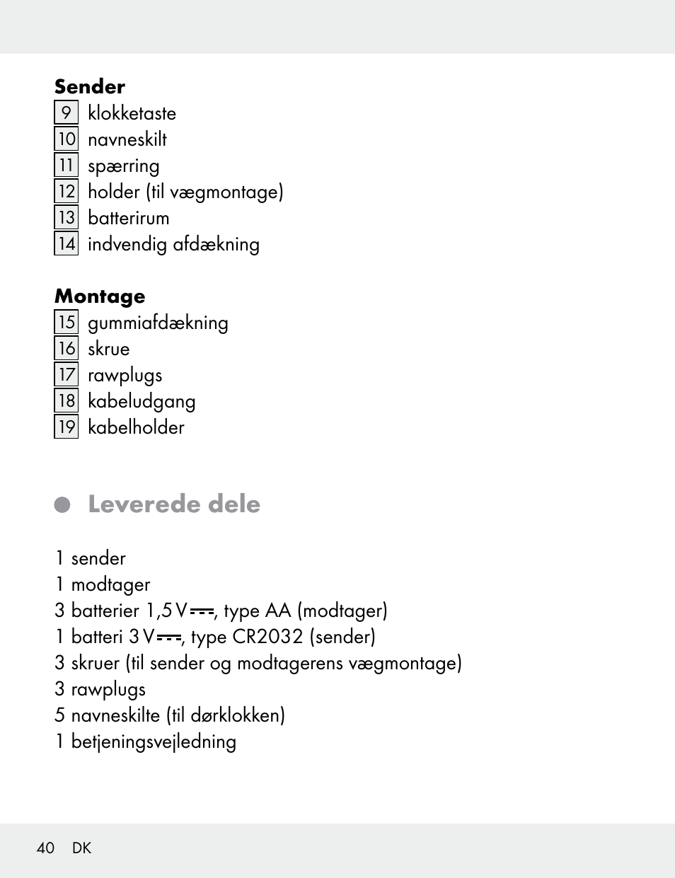 Leverede dele | Silvercrest 104412-14-01/104412-14-02 User Manual | Page 40 / 97