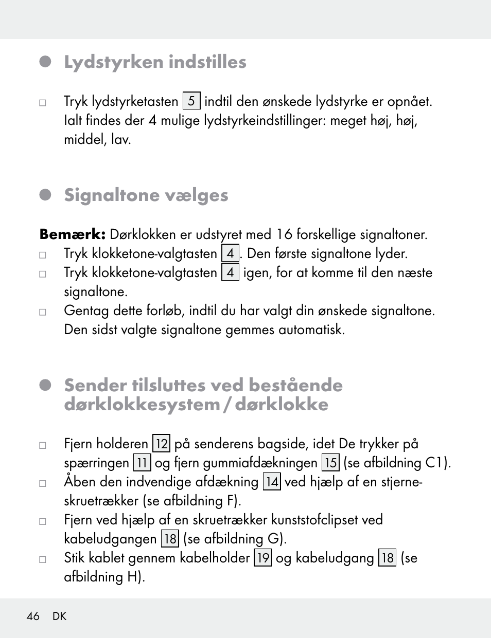 Lydstyrken indstilles, Signaltone vælges | Silvercrest 104412-14-01/104412-14-02 User Manual | Page 46 / 97