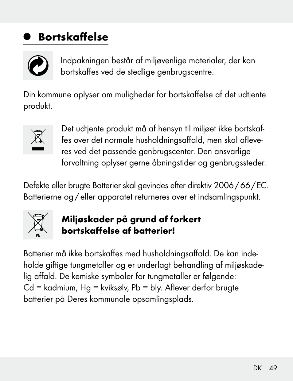 Bortskaffelse | Silvercrest 104412-14-01/104412-14-02 User Manual | Page 49 / 97