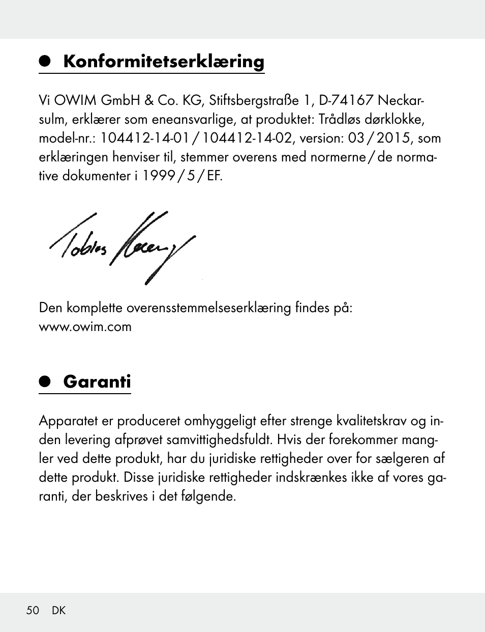 Konformitetserklæring, Garanti | Silvercrest 104412-14-01/104412-14-02 User Manual | Page 50 / 97