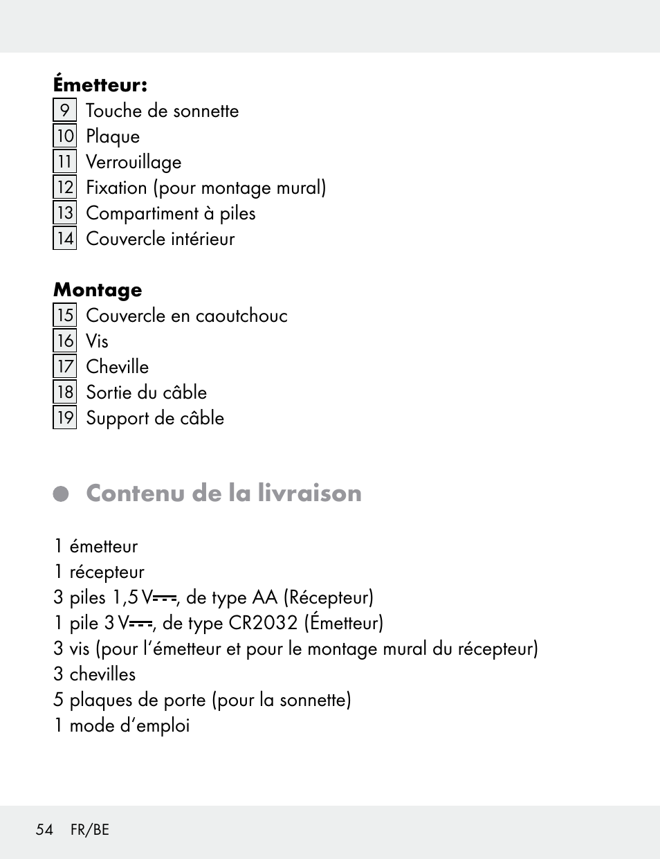 Contenu de la livraison | Silvercrest 104412-14-01/104412-14-02 User Manual | Page 54 / 97