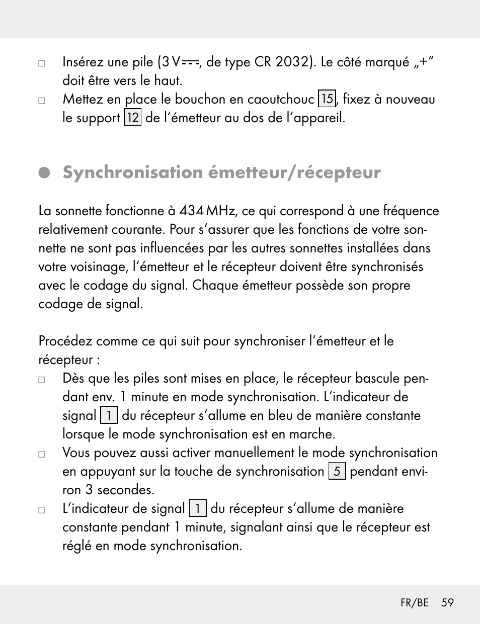 Synchronisation émetteur/récepteur | Silvercrest 104412-14-01/104412-14-02 User Manual | Page 59 / 97