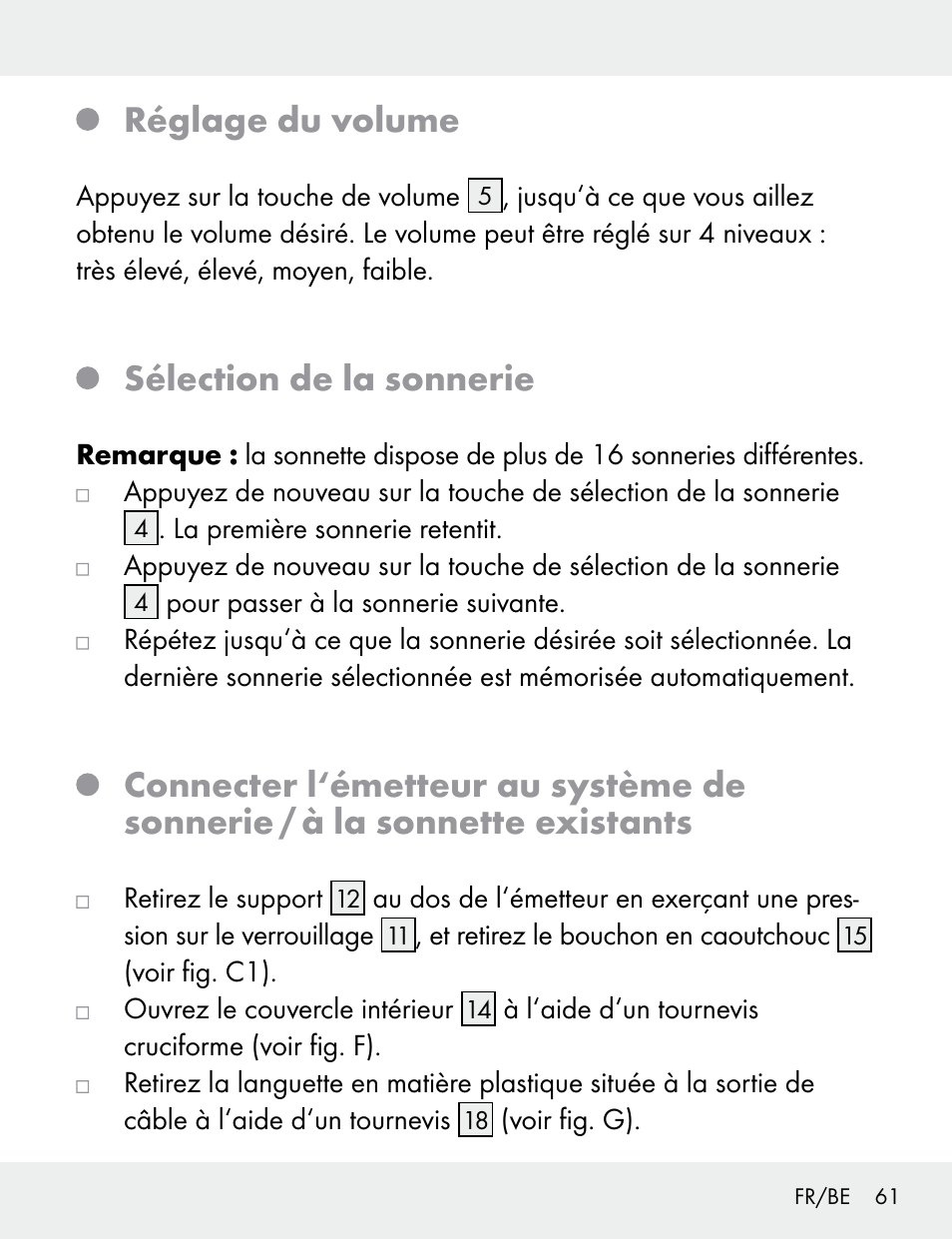 Réglage du volume, Sélection de la sonnerie | Silvercrest 104412-14-01/104412-14-02 User Manual | Page 61 / 97