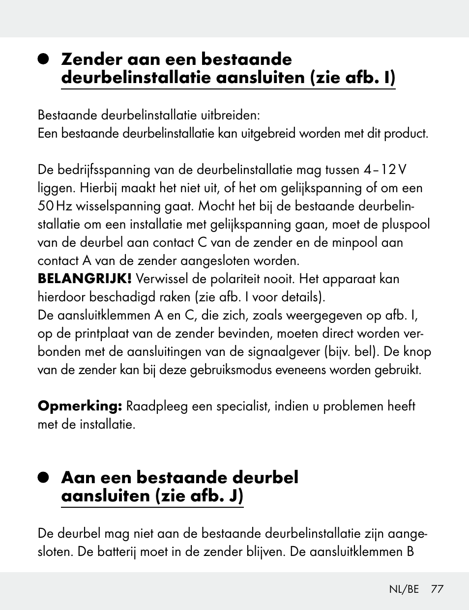 Aan een bestaande deurbel aansluiten (zie afb. j) | Silvercrest 104412-14-01/104412-14-02 User Manual | Page 77 / 97