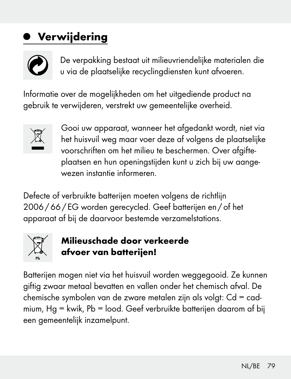 Verwijdering | Silvercrest 104412-14-01/104412-14-02 User Manual | Page 79 / 97