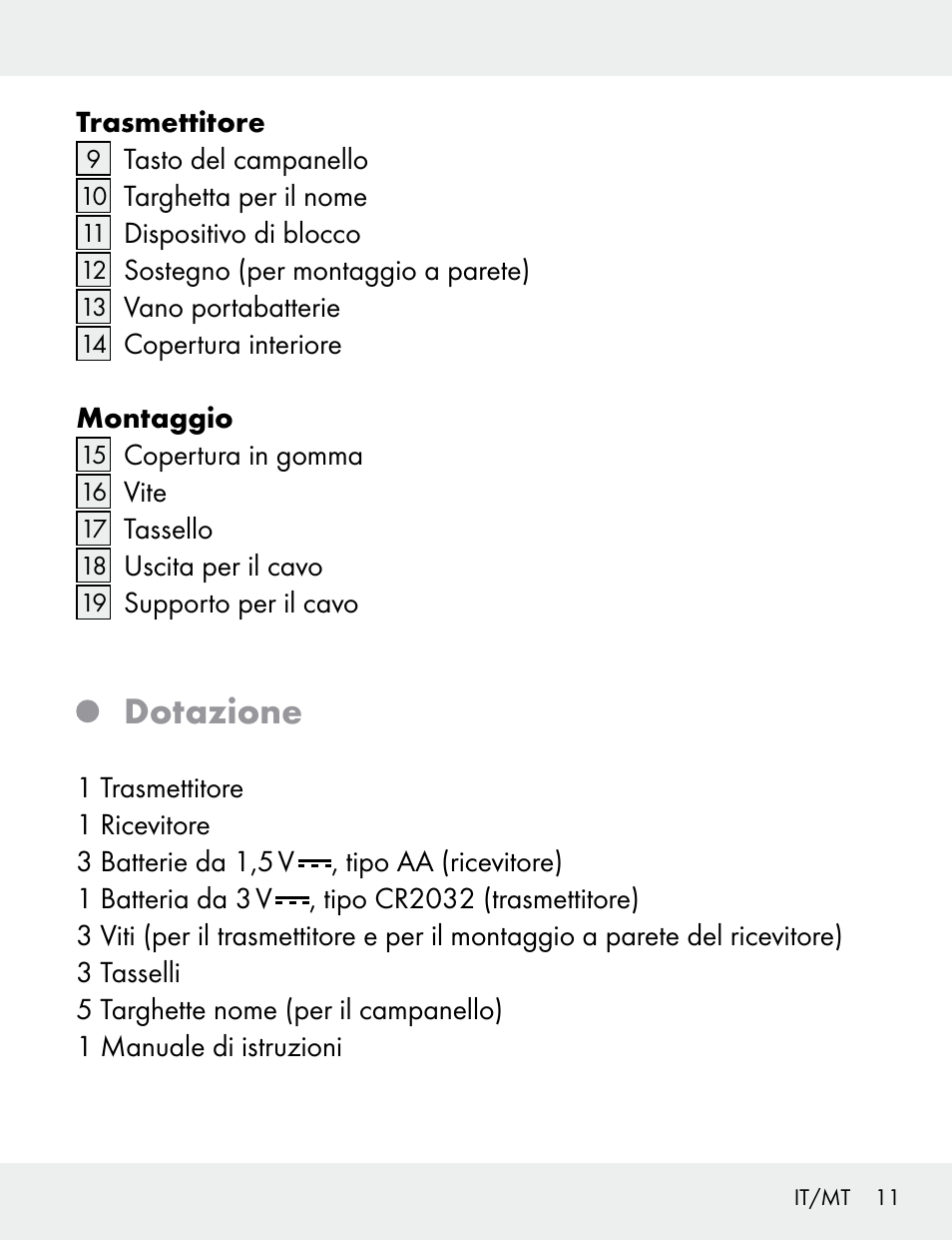 Dotazione | Silvercrest 104412-14-01/104412-14-02 User Manual | Page 11 / 69