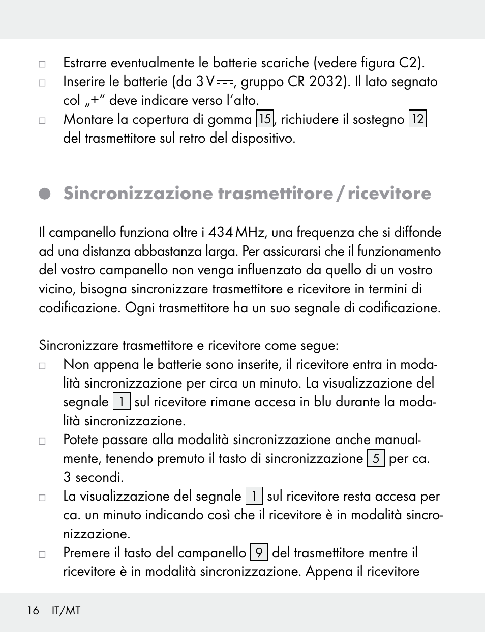 Sincronizzazione trasmettitore / ricevitore | Silvercrest 104412-14-01/104412-14-02 User Manual | Page 16 / 69