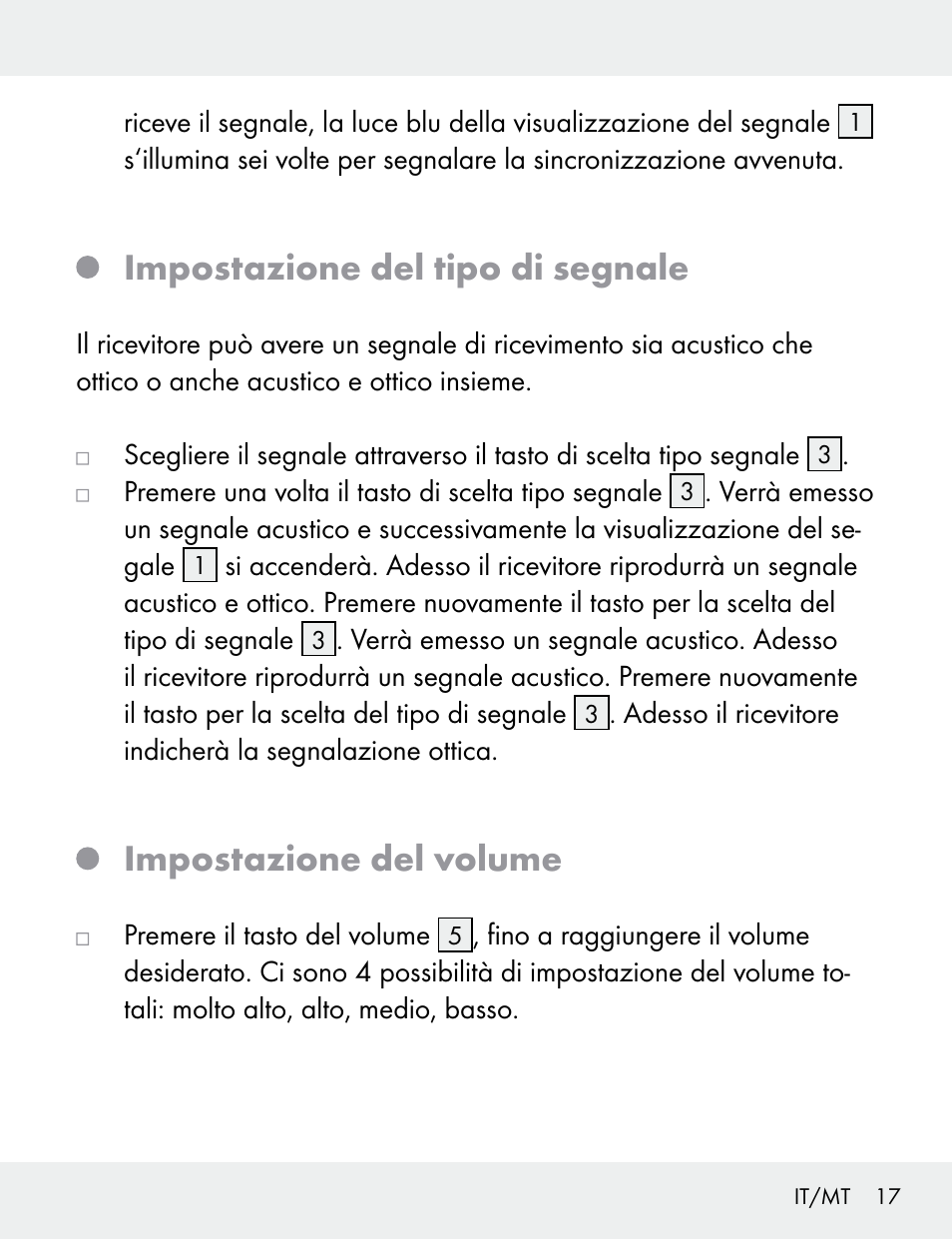 Impostazione del tipo di segnale, Impostazione del volume | Silvercrest 104412-14-01/104412-14-02 User Manual | Page 17 / 69