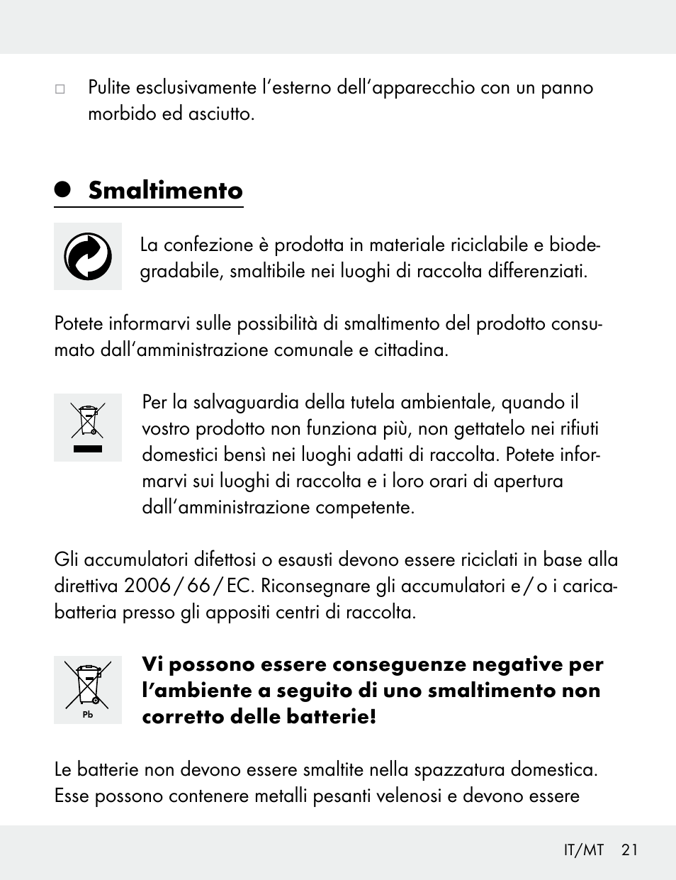 Smaltimento | Silvercrest 104412-14-01/104412-14-02 User Manual | Page 21 / 69