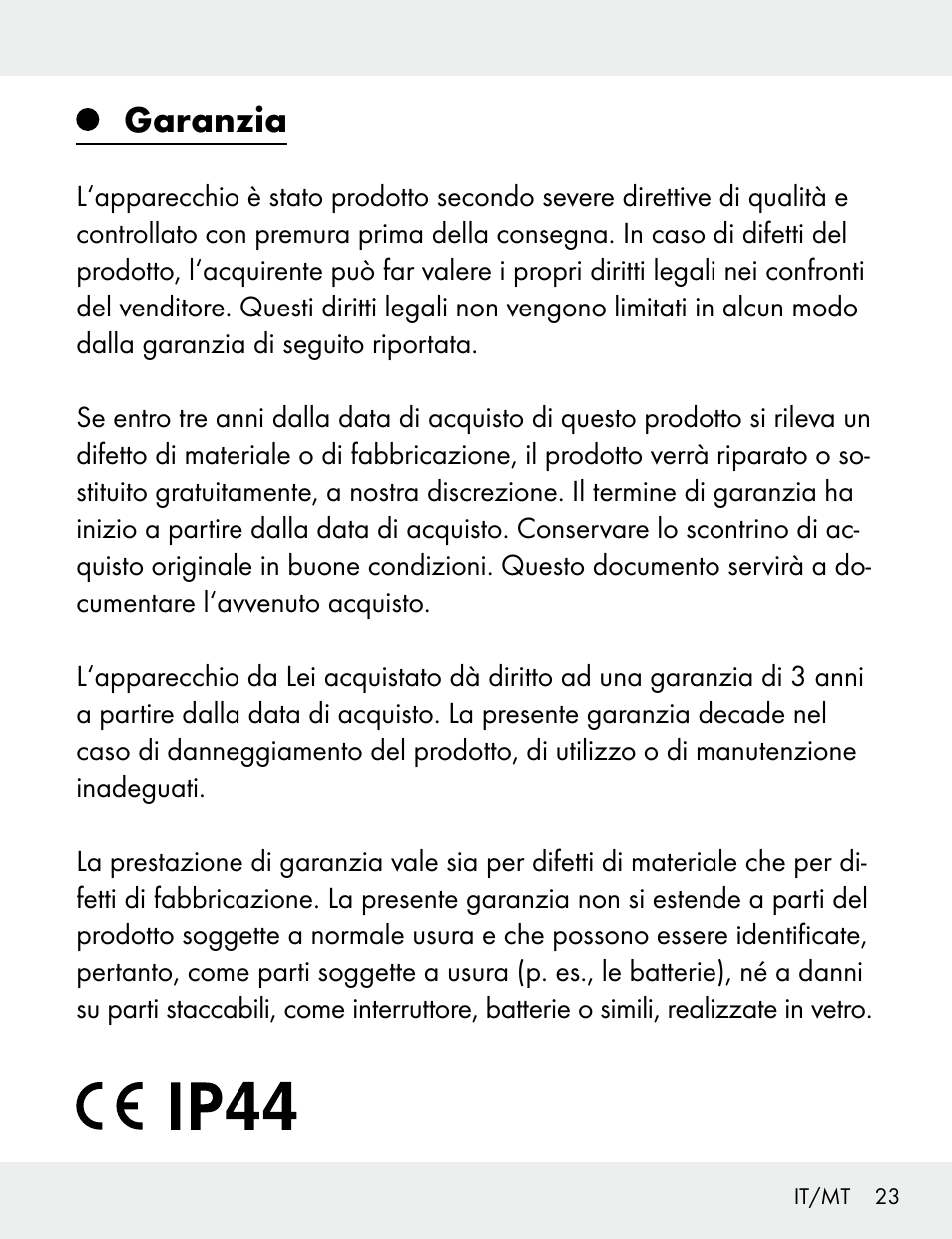 Garanzia | Silvercrest 104412-14-01/104412-14-02 User Manual | Page 23 / 69