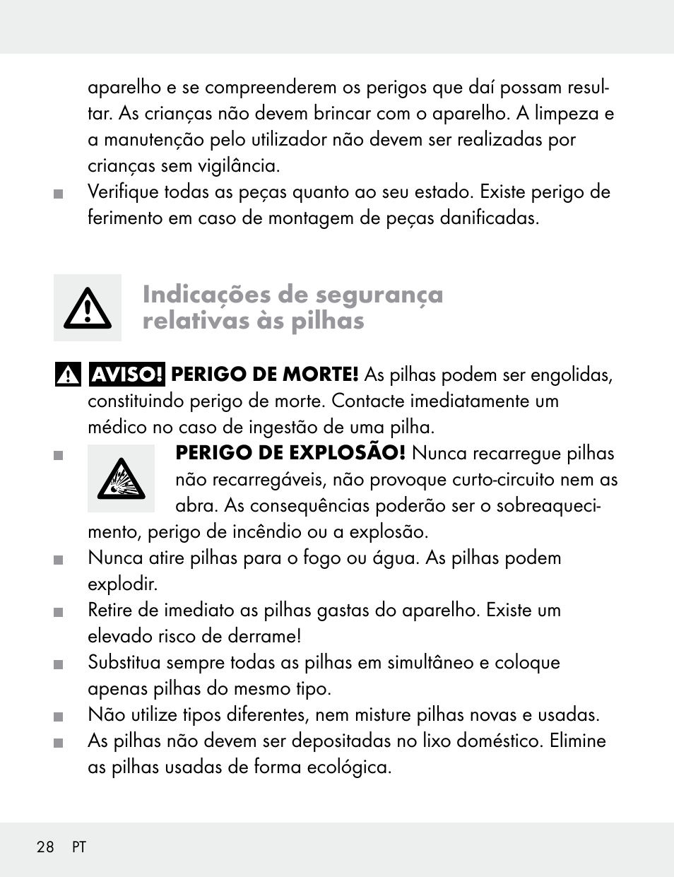 Indicações de segurança relativas às pilhas | Silvercrest 104412-14-01/104412-14-02 User Manual | Page 28 / 69