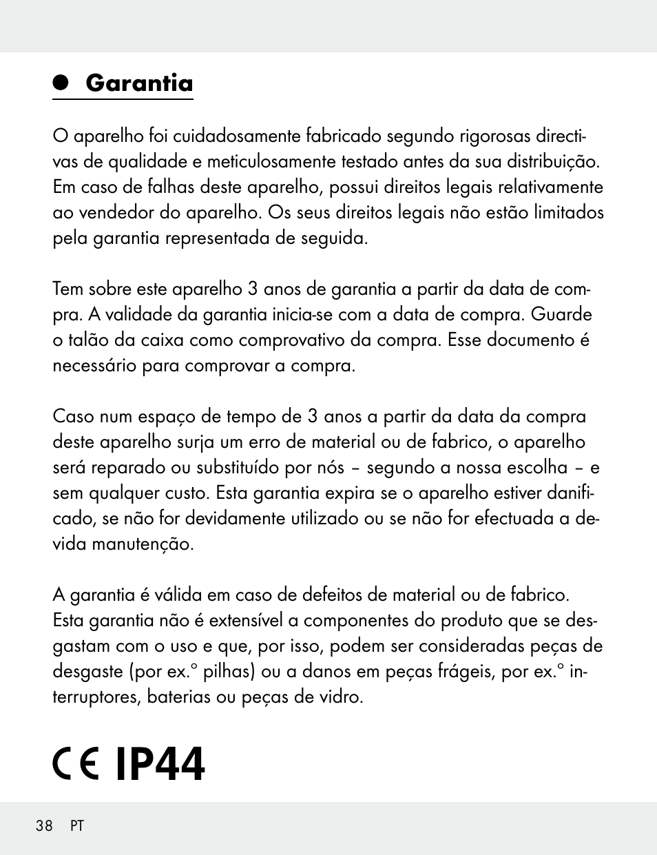 Garantia | Silvercrest 104412-14-01/104412-14-02 User Manual | Page 38 / 69