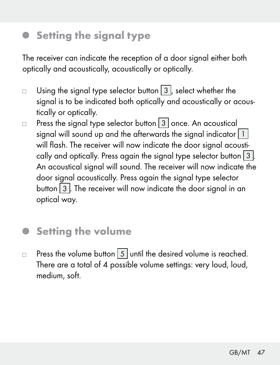 Setting the signal type, Setting the volume | Silvercrest 104412-14-01/104412-14-02 User Manual | Page 47 / 69