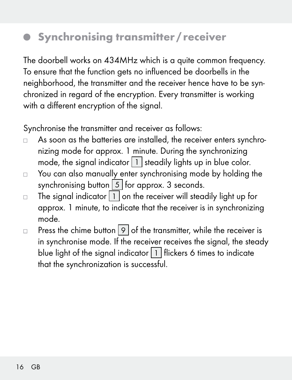 Synchronising transmitter / receiver | Silvercrest 104412-14-01/104412-14-02 User Manual | Page 16 / 99