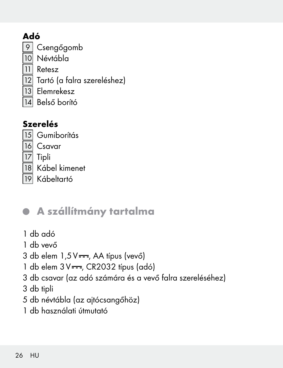 A szállítmány tartalma | Silvercrest 104412-14-01/104412-14-02 User Manual | Page 26 / 99