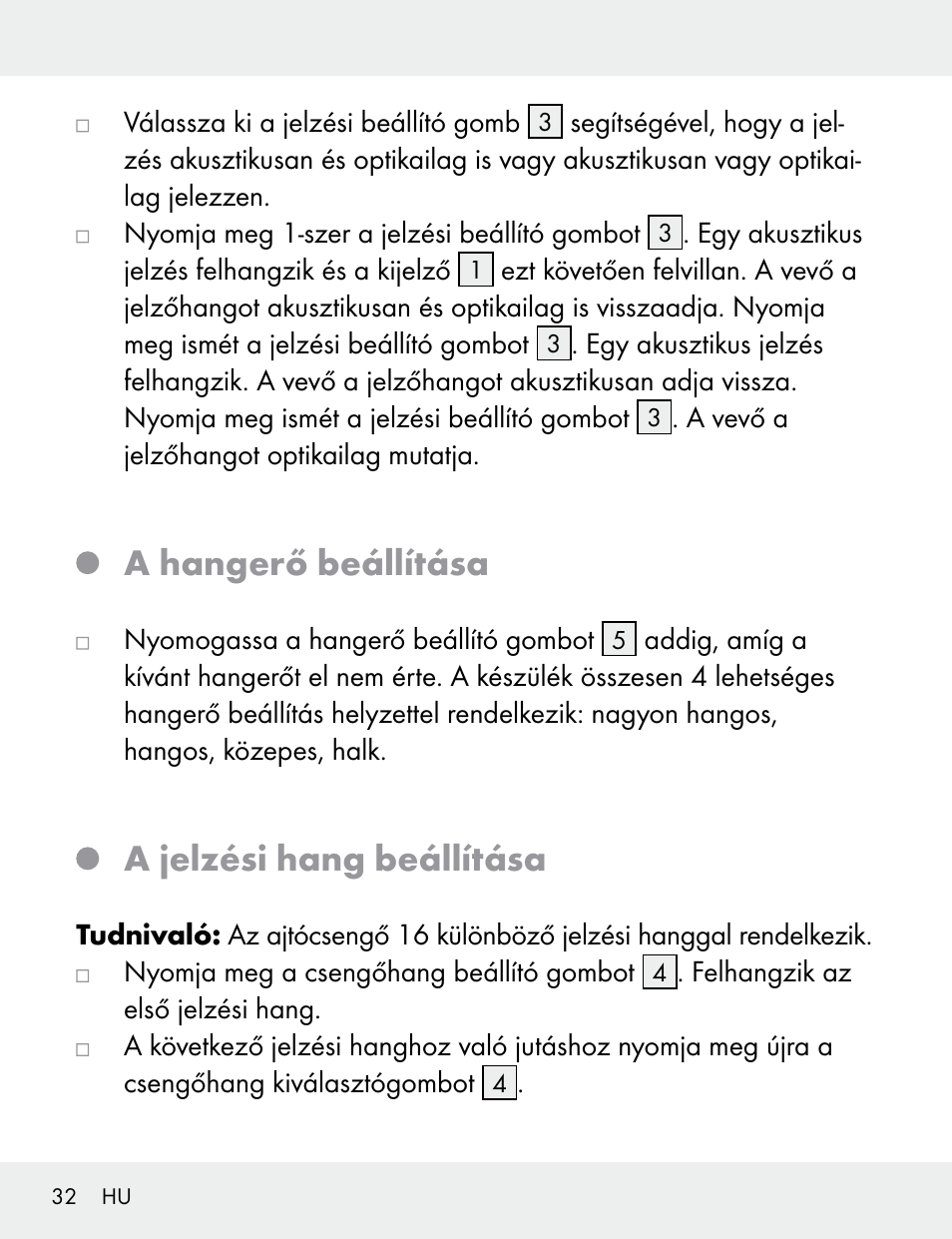 A hangerő beállítása, A jelzési hang beállítása | Silvercrest 104412-14-01/104412-14-02 User Manual | Page 32 / 99