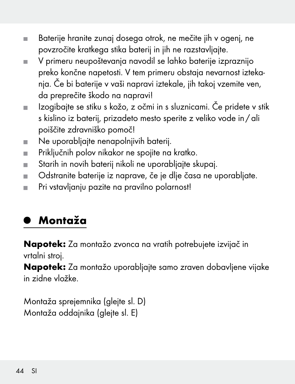 Montaža | Silvercrest 104412-14-01/104412-14-02 User Manual | Page 44 / 99