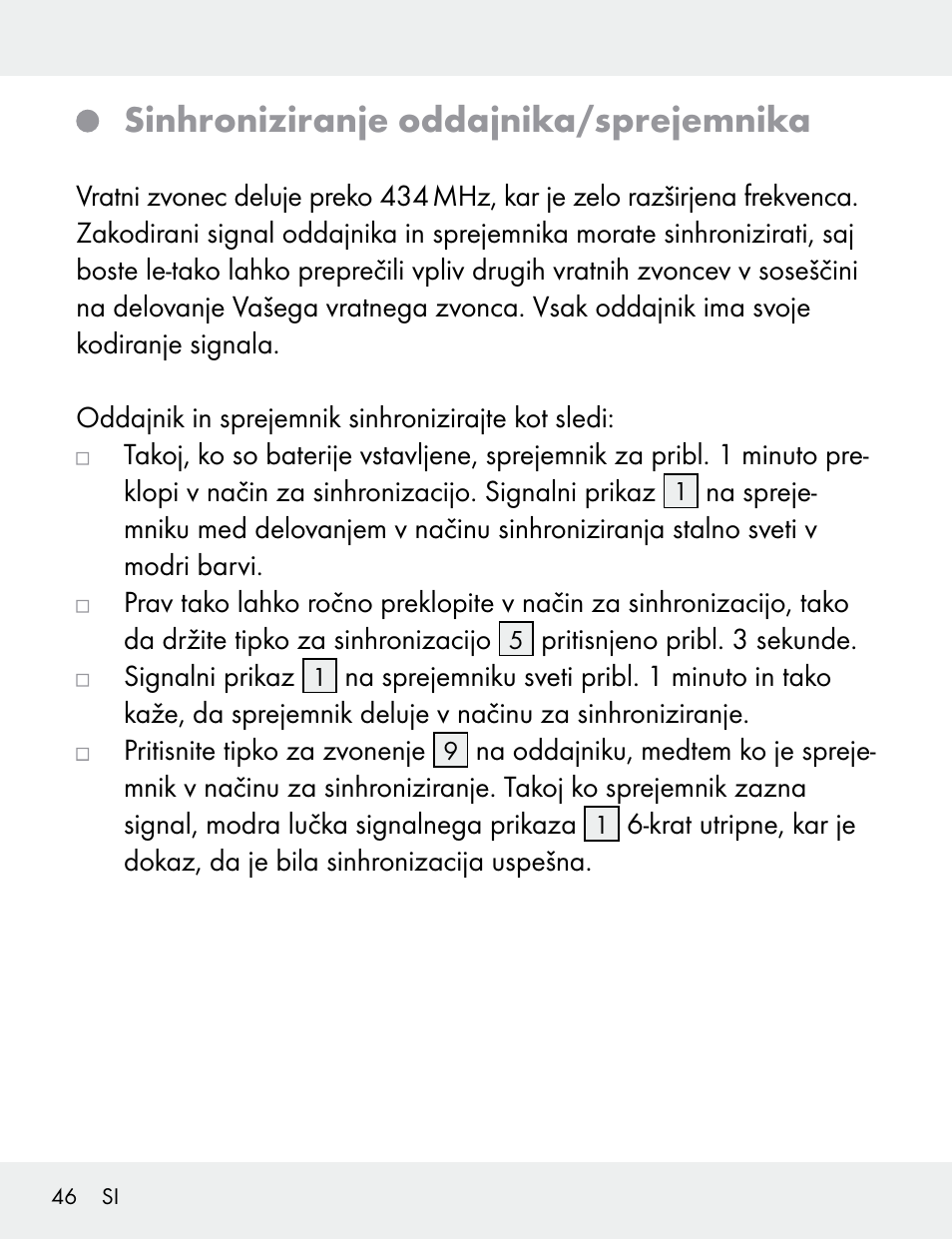 Sinhroniziranje oddajnika/sprejemnika | Silvercrest 104412-14-01/104412-14-02 User Manual | Page 46 / 99