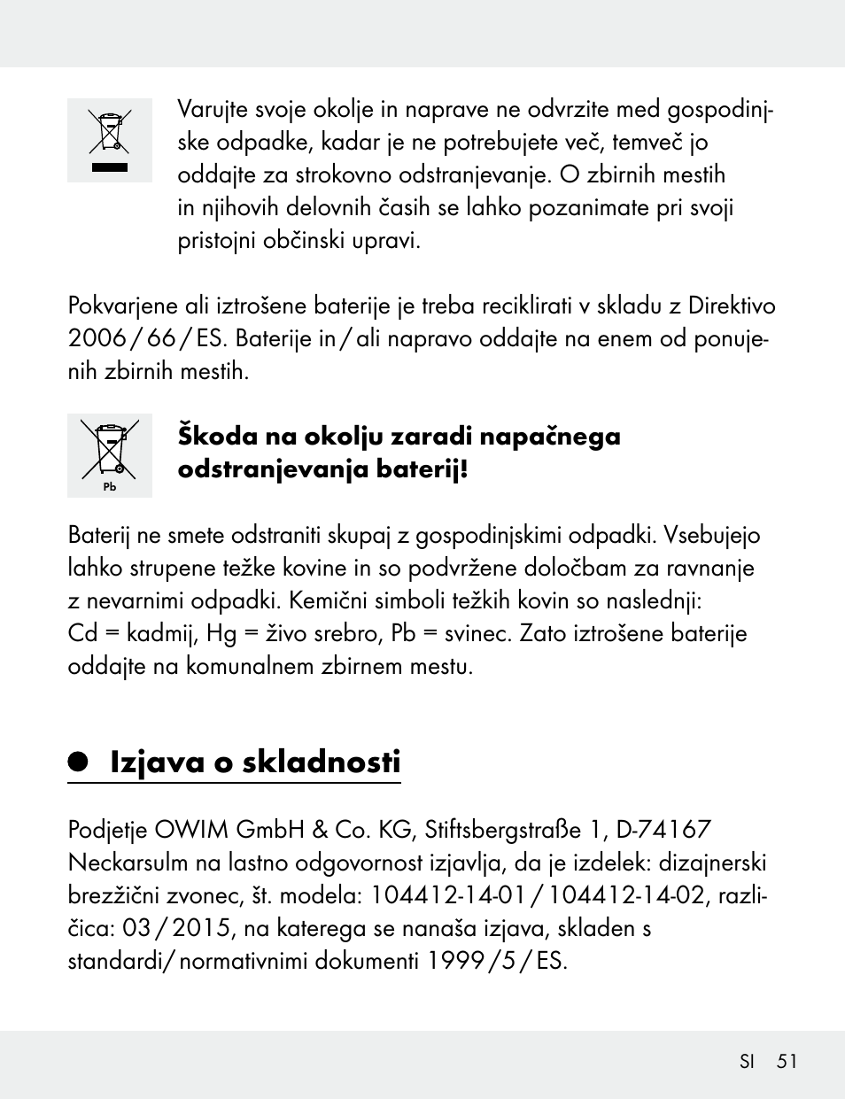 Izjava o skladnosti | Silvercrest 104412-14-01/104412-14-02 User Manual | Page 51 / 99