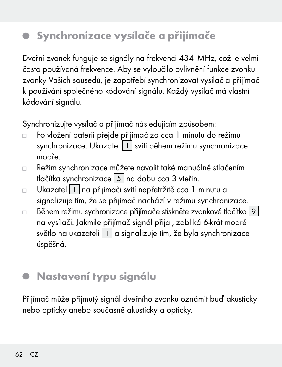 Synchronizace vysílače a přijímače, Nastavení typu signálu | Silvercrest 104412-14-01/104412-14-02 User Manual | Page 62 / 99