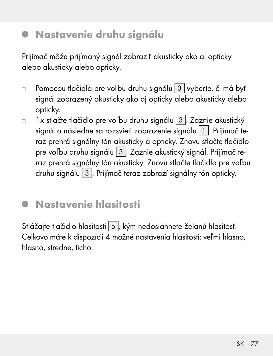 Nastavenie druhu signálu, Nastavenie hlasitosti | Silvercrest 104412-14-01/104412-14-02 User Manual | Page 77 / 99