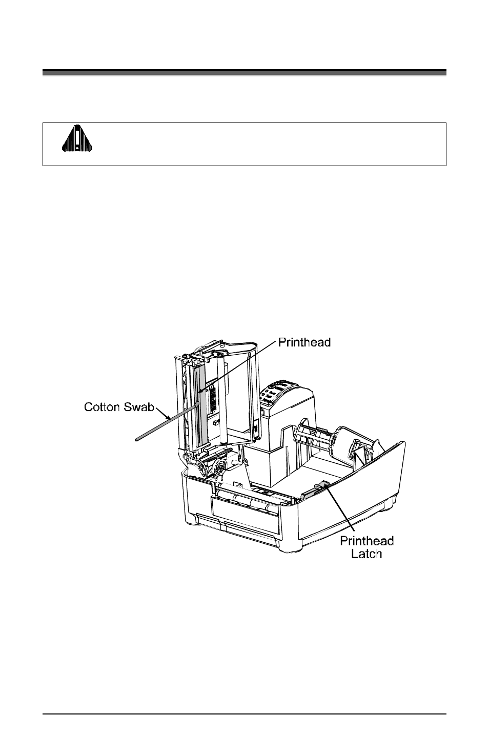 1 cleaning the printhead, Turn ‘off’ and unplug the printer. open the cover | Datamax DMX E E-4204 User Manual | Page 52 / 90