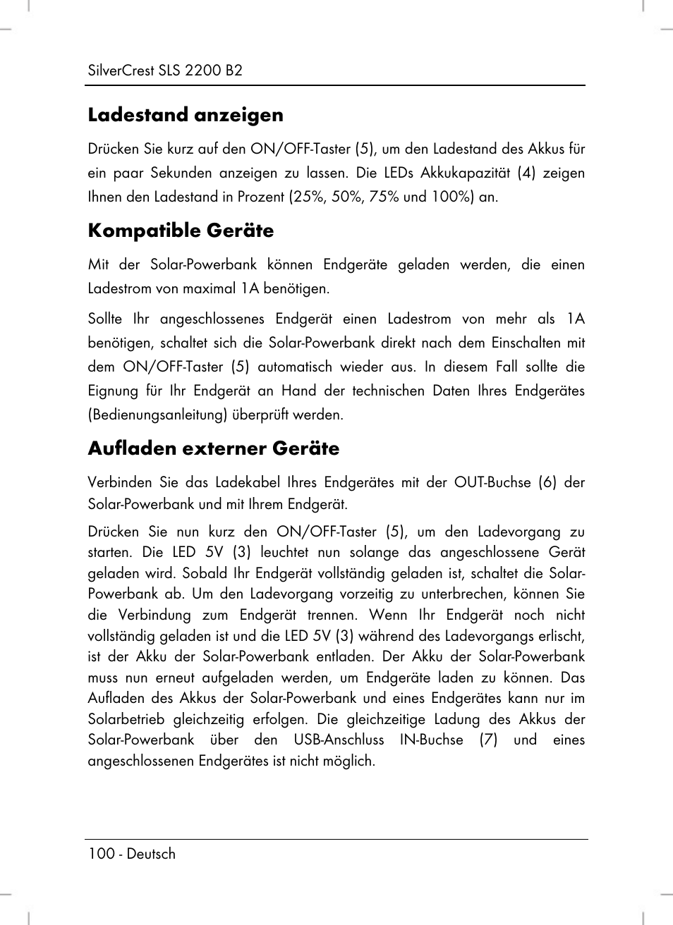 Ladestand anzeigen, Kompatible geräte, Aufladen externer geräte | Silvercrest SLS 2200 B2 User Manual | Page 102 / 106