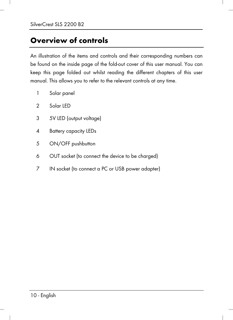 Overview of controls | Silvercrest SLS 2200 B2 User Manual | Page 12 / 106