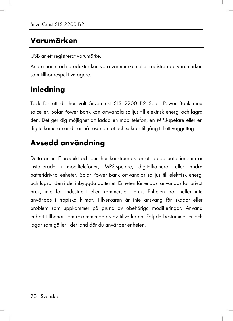 Varumärken, Inledning, Avsedd användning | Silvercrest SLS 2200 B2 User Manual | Page 22 / 106