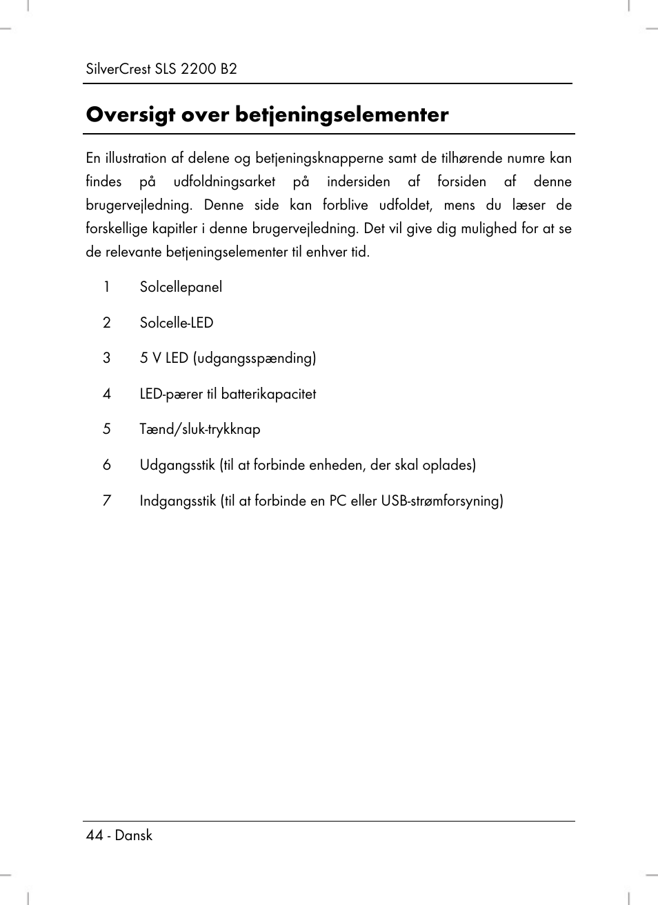 Oversigt over betjeningselementer | Silvercrest SLS 2200 B2 User Manual | Page 46 / 106