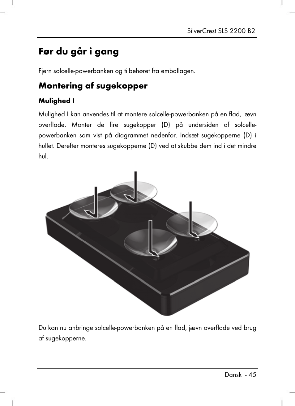 Før du går i gang, Montering af sugekopper | Silvercrest SLS 2200 B2 User Manual | Page 47 / 106