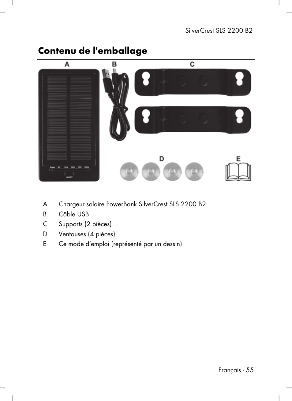 Contenu de l'emballage | Silvercrest SLS 2200 B2 User Manual | Page 57 / 106