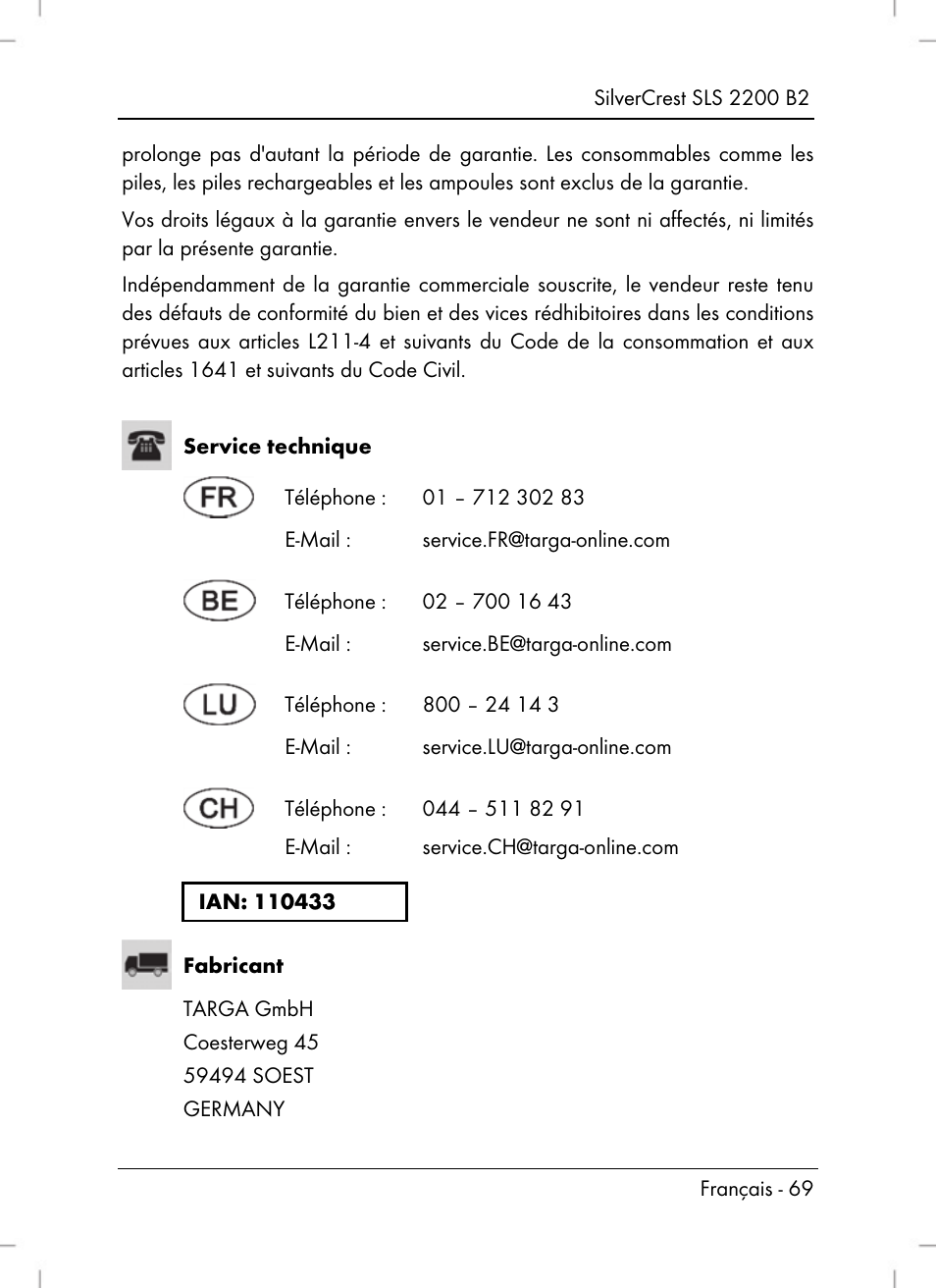 Silvercrest SLS 2200 B2 User Manual | Page 71 / 106