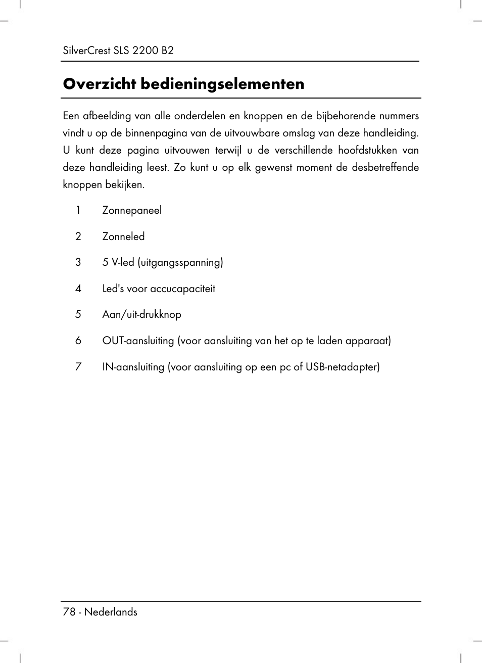 Overzicht bedieningselementen | Silvercrest SLS 2200 B2 User Manual | Page 80 / 106