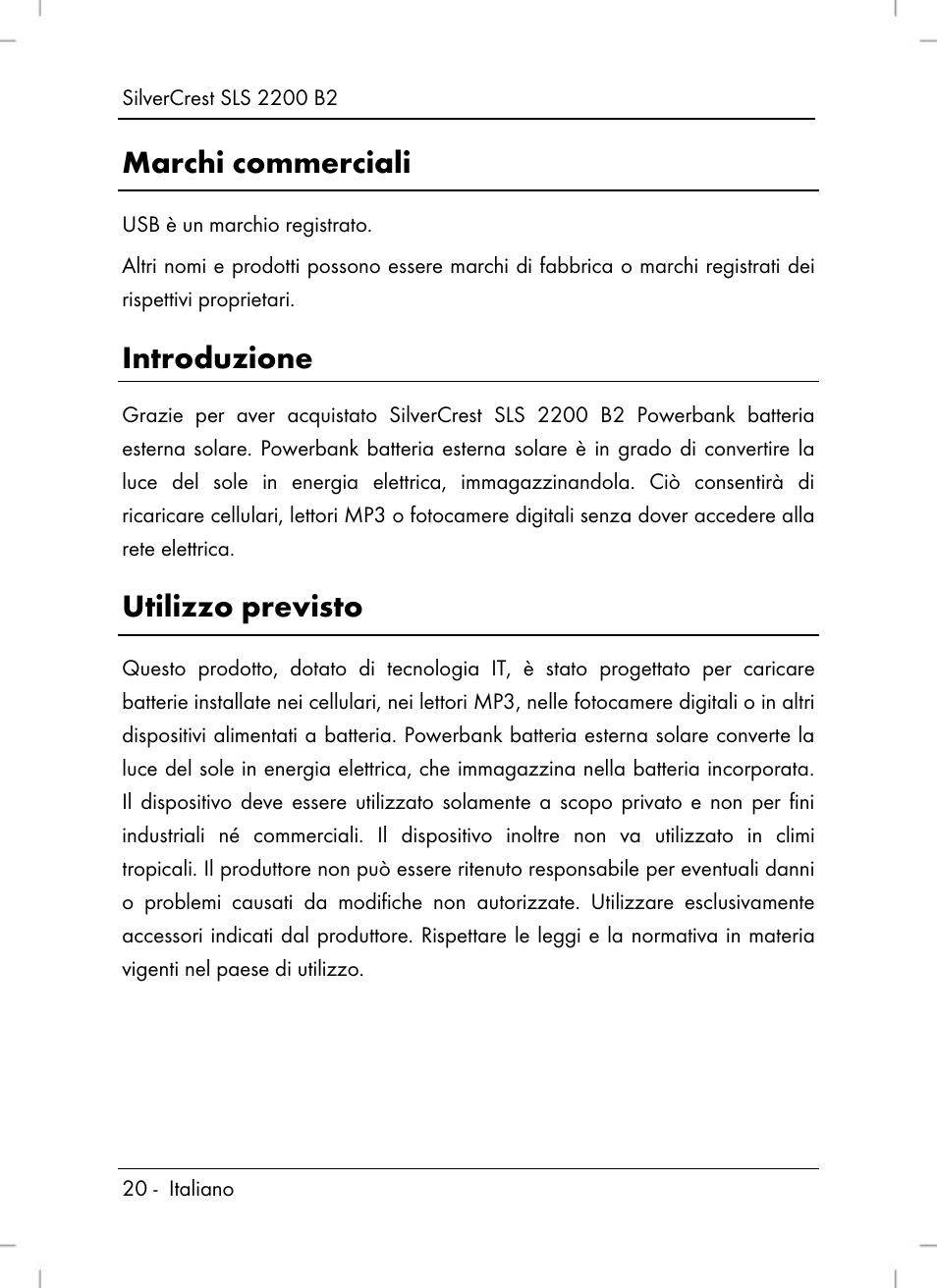 Marchi commerciali, Introduzione, Utilizzo previsto | Silvercrest SLS 2200 B2 User Manual | Page 22 / 90