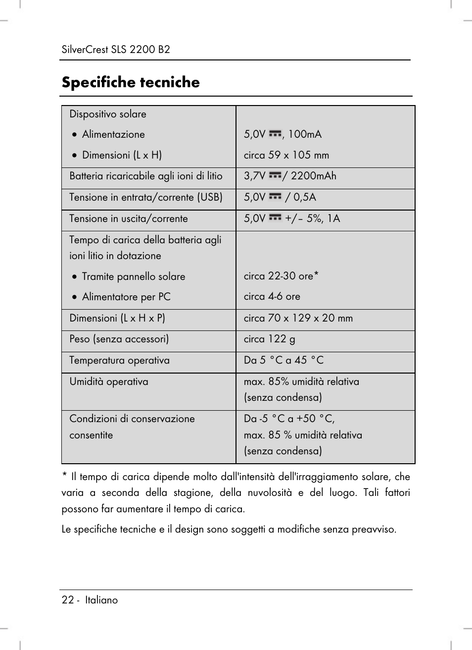 Specifiche tecniche | Silvercrest SLS 2200 B2 User Manual | Page 24 / 90