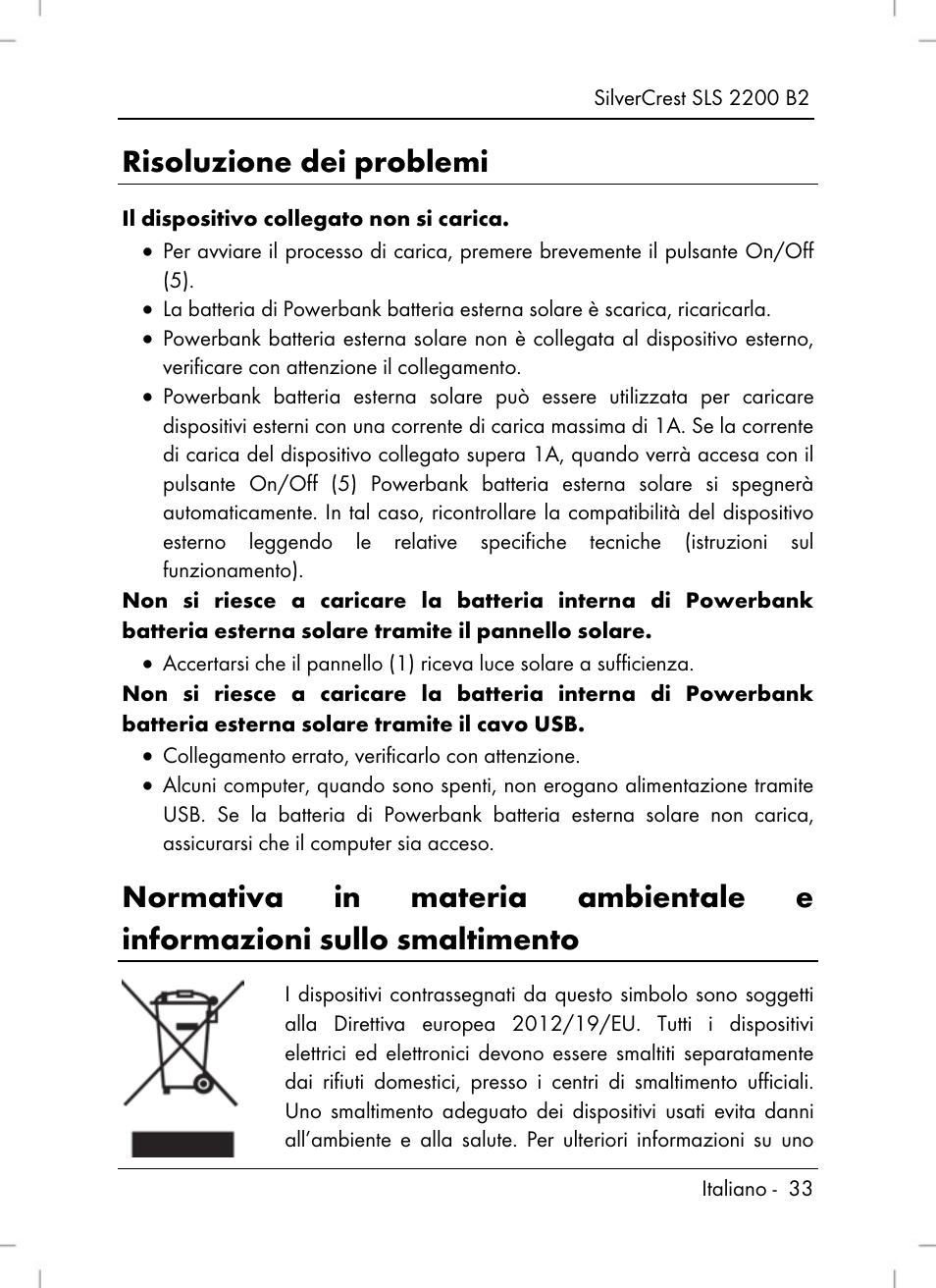 Risoluzione dei problemi | Silvercrest SLS 2200 B2 User Manual | Page 35 / 90