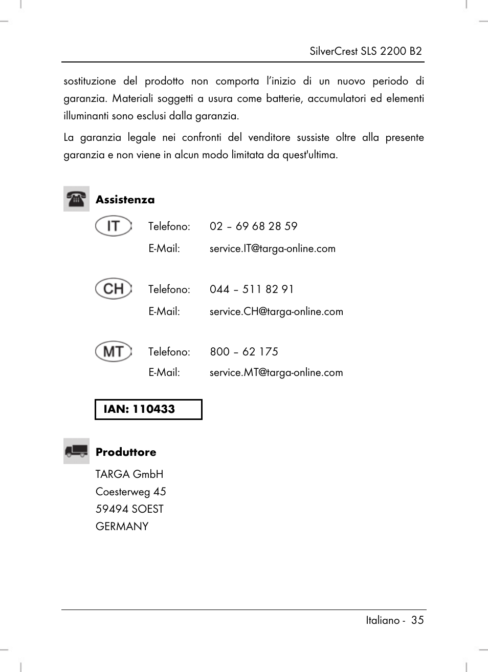 Silvercrest SLS 2200 B2 User Manual | Page 37 / 90