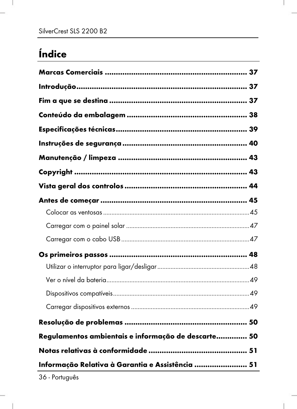 Índice | Silvercrest SLS 2200 B2 User Manual | Page 38 / 90