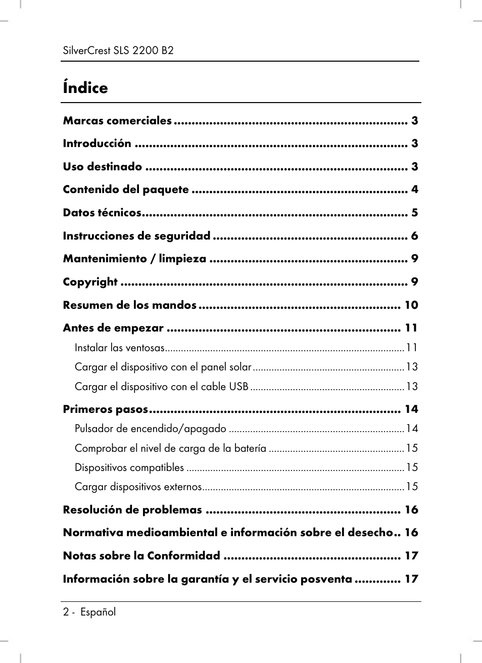 Índice | Silvercrest SLS 2200 B2 User Manual | Page 4 / 90