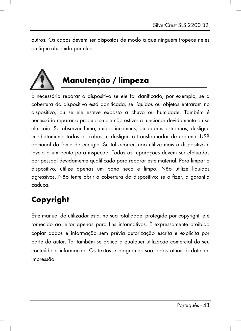 Manutenção / limpeza, Copyright | Silvercrest SLS 2200 B2 User Manual | Page 45 / 90