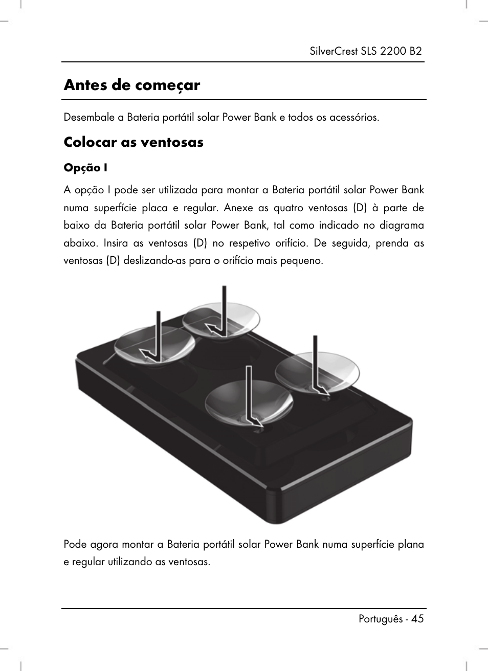 Antes de começar, Colocar as ventosas | Silvercrest SLS 2200 B2 User Manual | Page 47 / 90