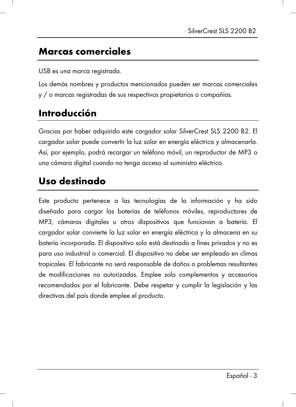 Marcas comerciales, Introducción, Uso destinado | Silvercrest SLS 2200 B2 User Manual | Page 5 / 90