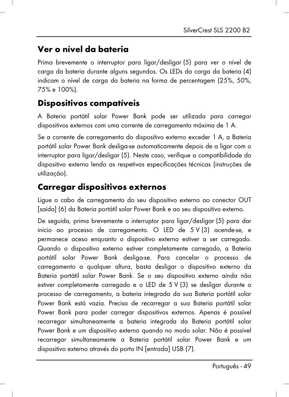 Ver o nível da bateria, Dispositivos compatíveis, Carregar dispositivos externos | Silvercrest SLS 2200 B2 User Manual | Page 51 / 90