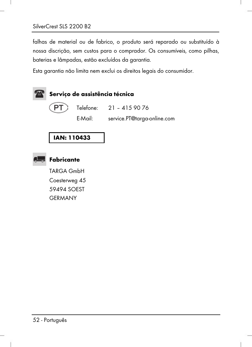 Silvercrest SLS 2200 B2 User Manual | Page 54 / 90