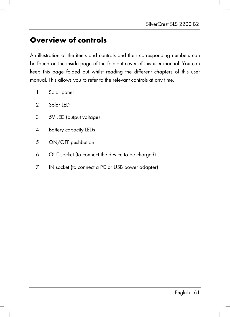 Overview of controls | Silvercrest SLS 2200 B2 User Manual | Page 63 / 90