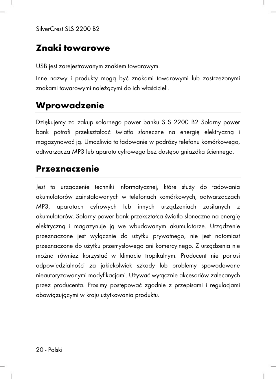 Znaki towarowe, Wprowadzenie, Przeznaczenie | Silvercrest SLS 2200 B2 User Manual | Page 22 / 106