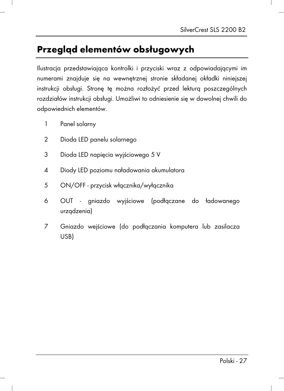 Przegląd elementów obsługowych | Silvercrest SLS 2200 B2 User Manual | Page 29 / 106